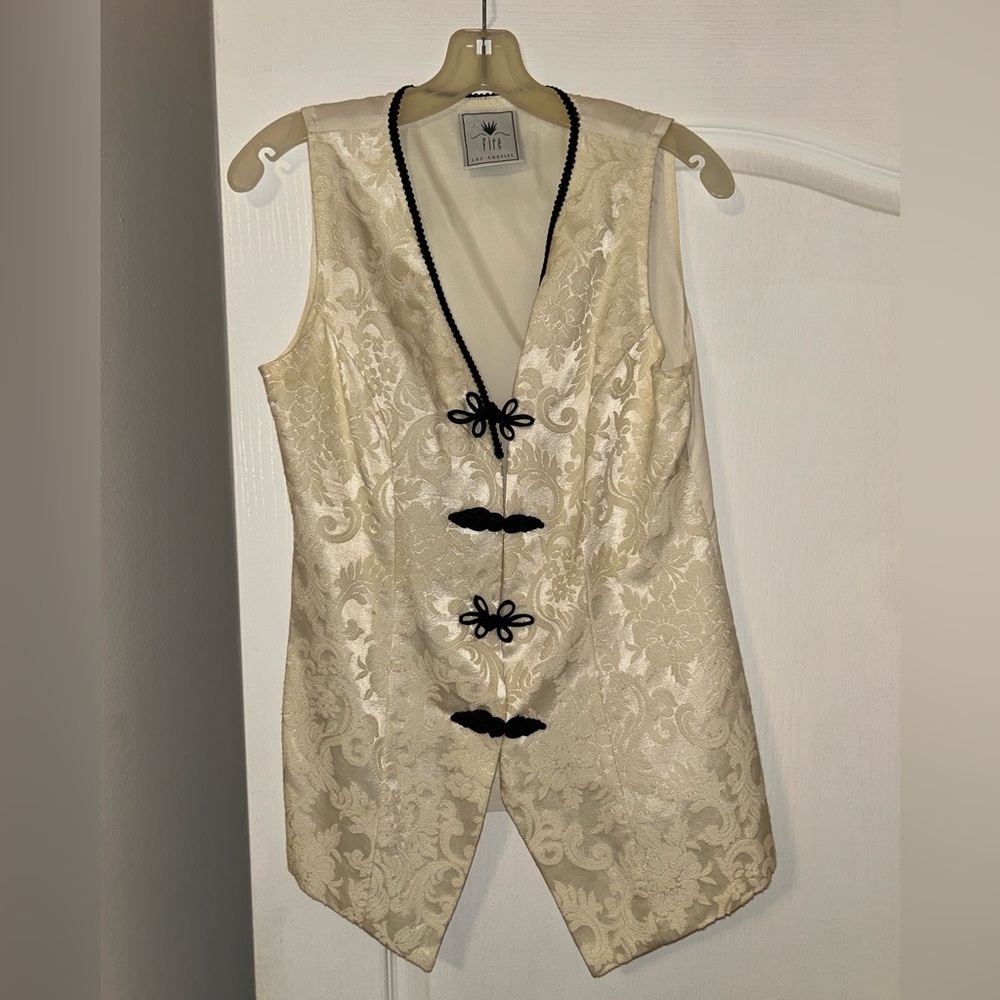 Vintage Fire Los Angeles Ivory Silk Vest with Dark Accents